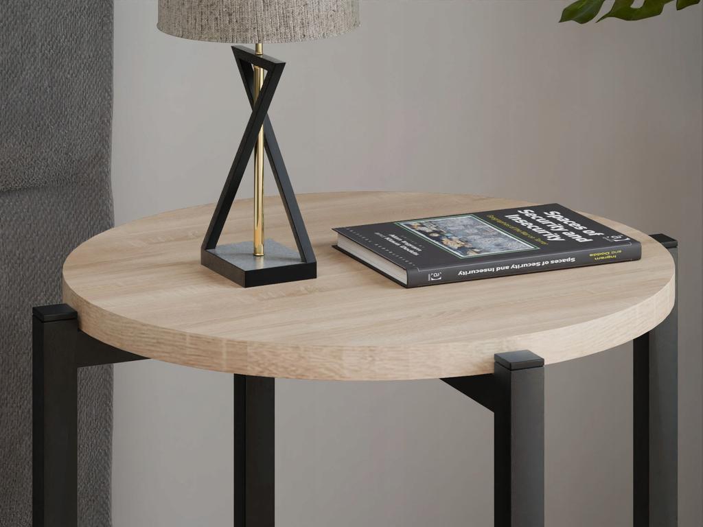 Stolik Nocny Okrągły Loft 35X35X46 Cm Metalowy Czarny