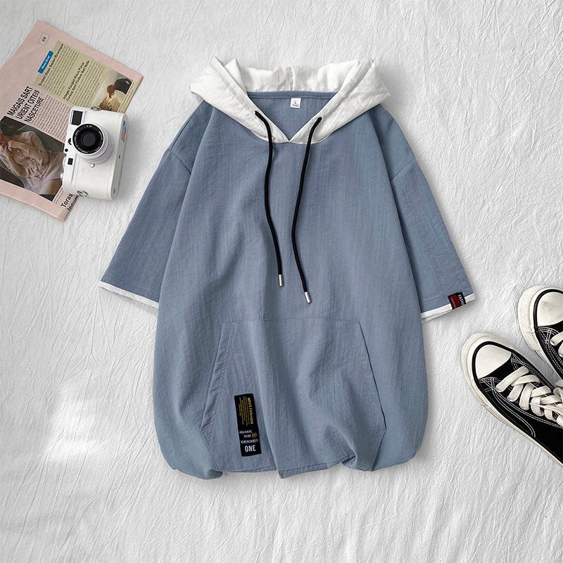 

Мужская летняя повседневная футболка Ice Silk с капюшоном и свободными рукавами с пятью точками 3XL