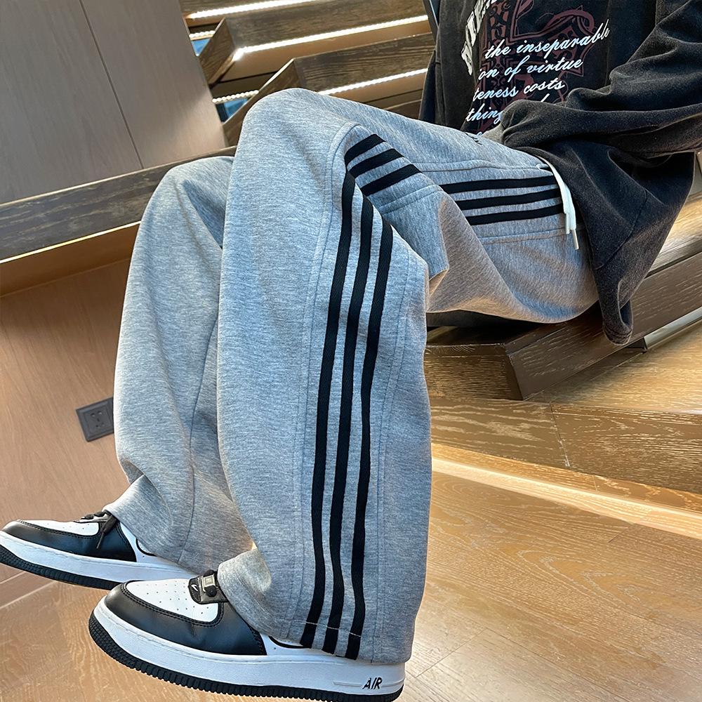 2024 Boys' Knitted Plus Velvet Wide-Leg Trousers - Trendy Straight-Leg Pants for Kids