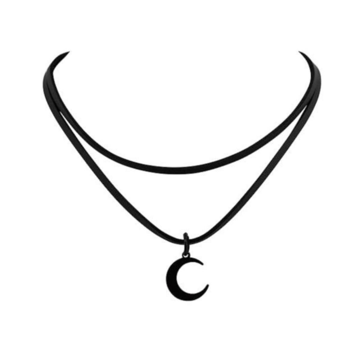 

Fashion Personality Black Crescent Moon Pendant Necklace Double Layer Fold Wear Collar Chain for Women Retro Gothic Jewelry Gift