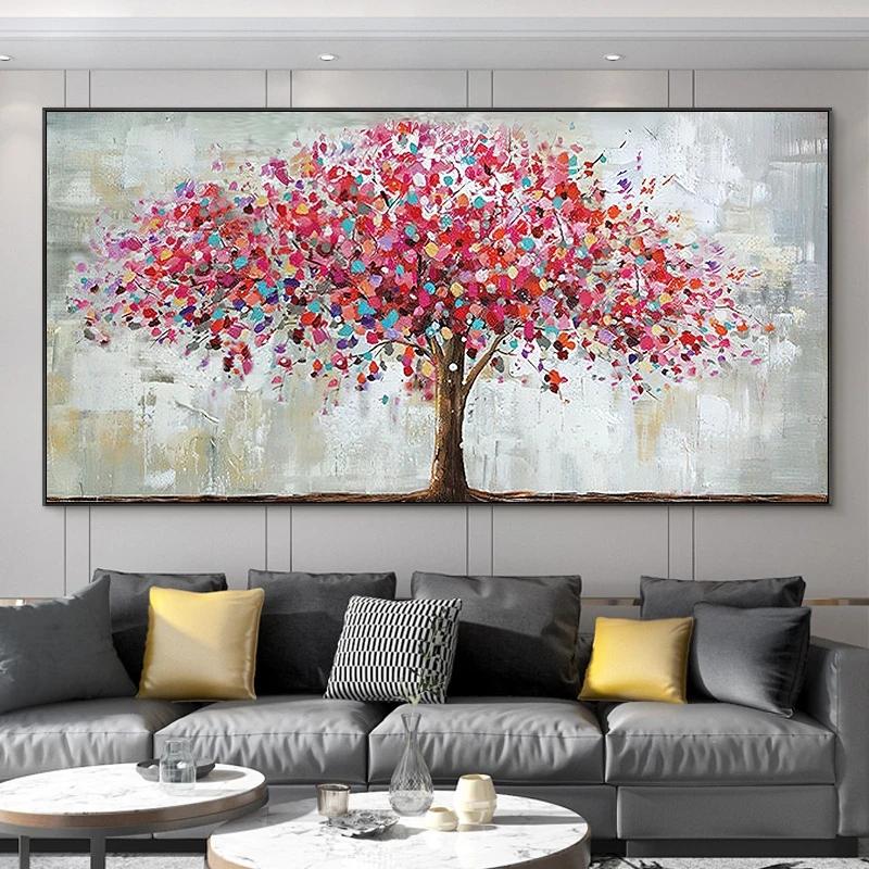 Nordic Abstract Wall Art Tree Color Leaf Color Block Line Texture Poster HD Oil On Canvas Print Home Living Room Decoration Gift