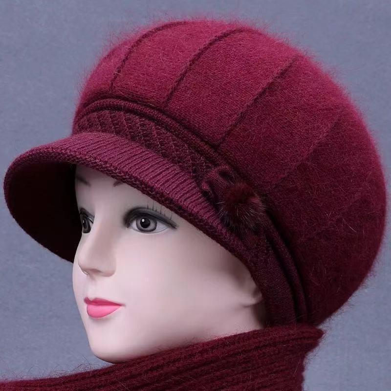 Winter duck tongue wool hat female old lady velvet cold-proof warm rabbit fur knitted hat