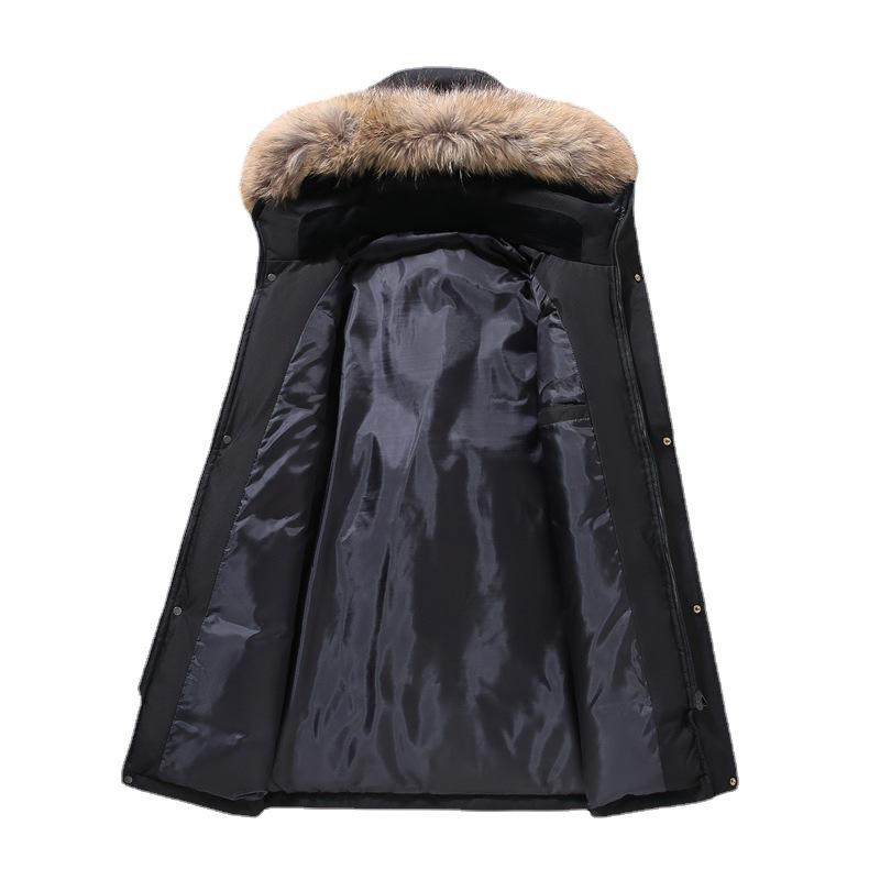 New Winter Men's Business Casual Hooded Down Jacket Loose Plus Size Keep Warm Epaulettes Printing