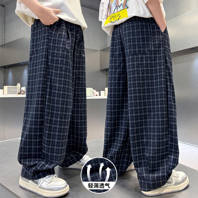 Boys' Summer Checkered Casual Pants 2026 New Style Rascal Handsome Children's Summer Work Pants Middle and Large Children's Casual Pants