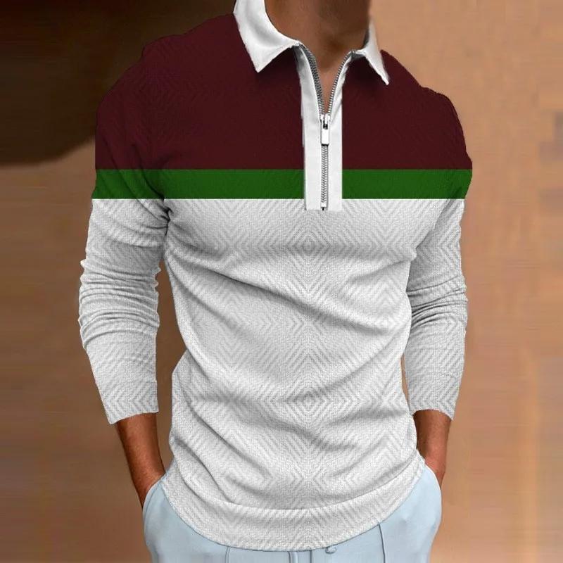 

Men s Digital Printed Casual Lapel Long Sleeved Polo Shirt with Fashionable Zipper Top for Men Fashion Casual Clothing 5XL червоний