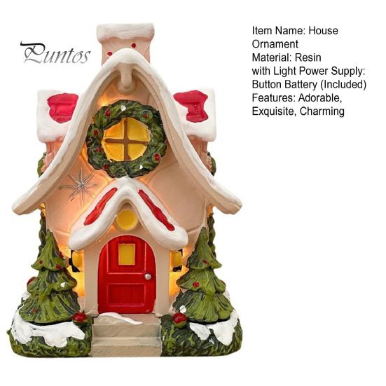 Red Door Holiday Decoration Mini Christmas House Figurine Small Resin Snowy Village Statue with Snow-covered Roof Decor Wreath And Pine Trees