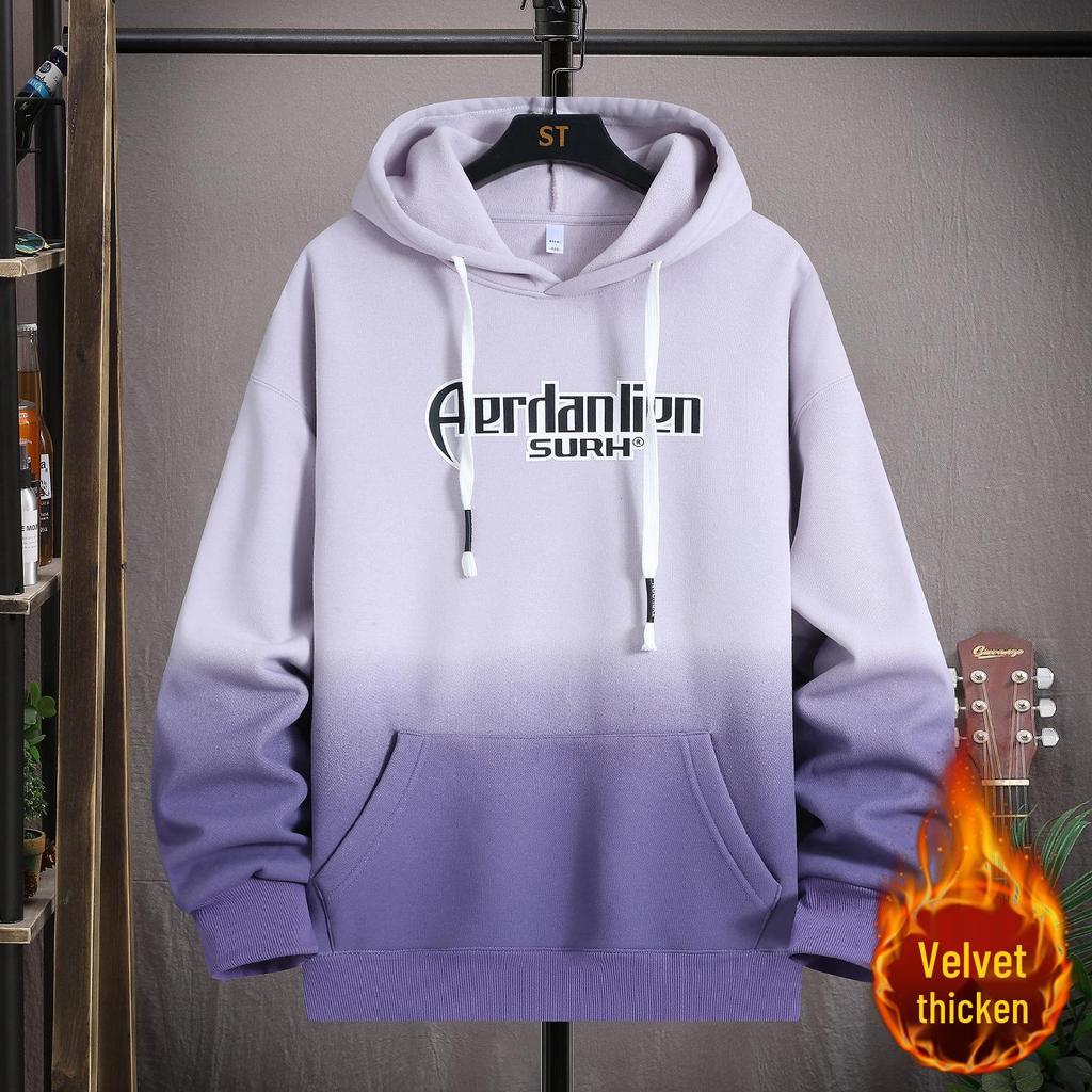 Gradient Color Block Hooded Sweatshirt for Boys, Junior High & High School Students - Plus Velvet, Thickened, Autumn/Winter Outerwear for Teens