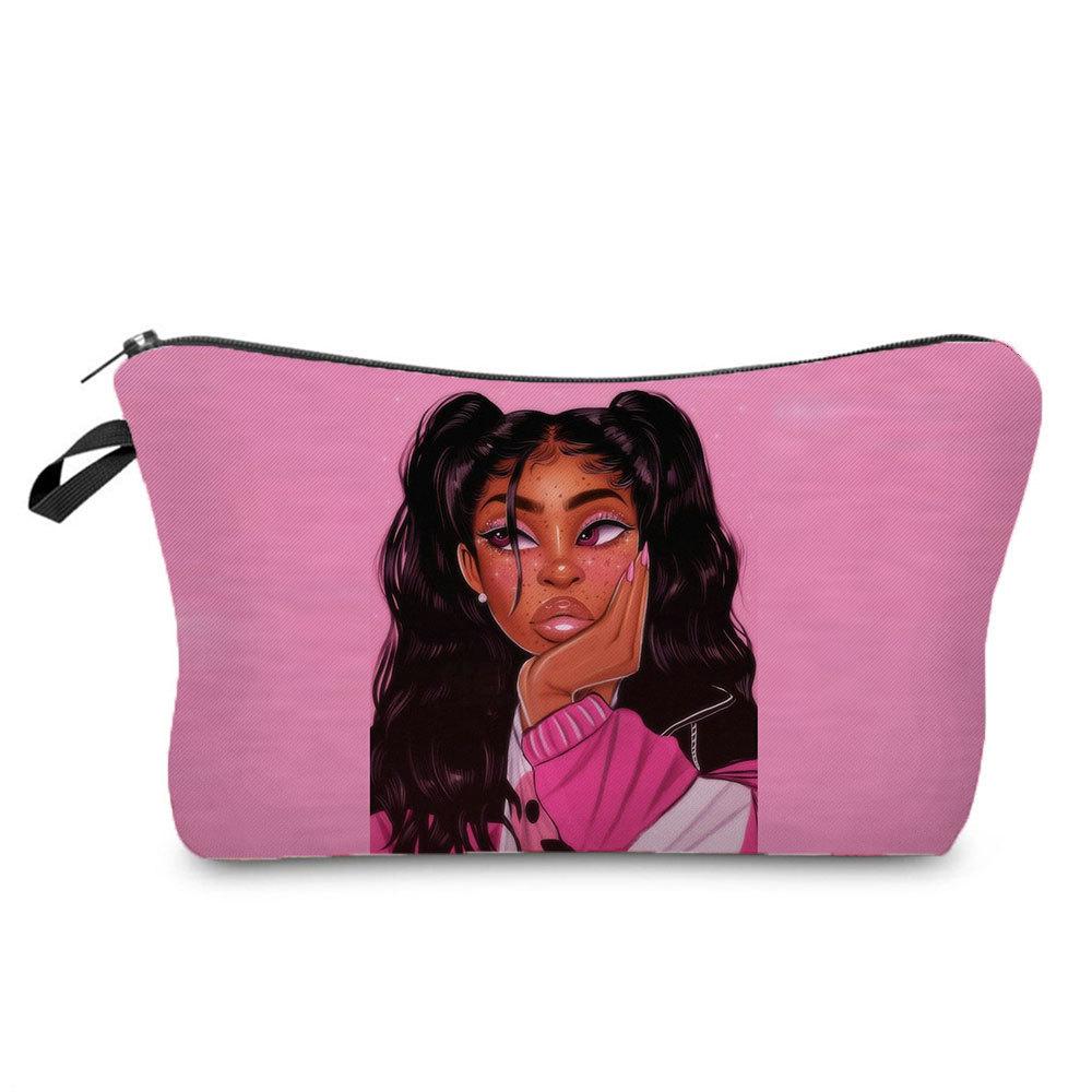Women Black Girl Print Cosmetic Bag Toiletries Organize Travel Storage Case 6397