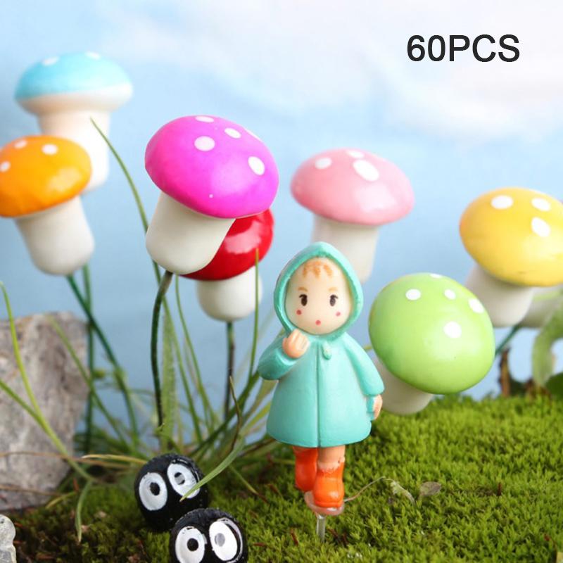 60Pcs Artificial Mini Mushroom Fairy Garden Moss Resin Crafts Garden Decor