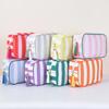 Bolsa de Cosméticos Grande Rayada con Borla y Cremallera para Mujer, Bolsa de Maquillaje de Gran Capacidad, Bolsas Organizadoras para Artículos de Tocador