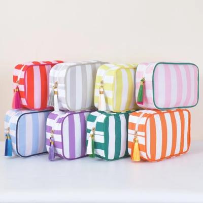 Large Striped Wash Cosmetic Bag for Women Tassel Zipper Makeup Bag Large Capacity Toiletry Storage Organizer Pouch Bags