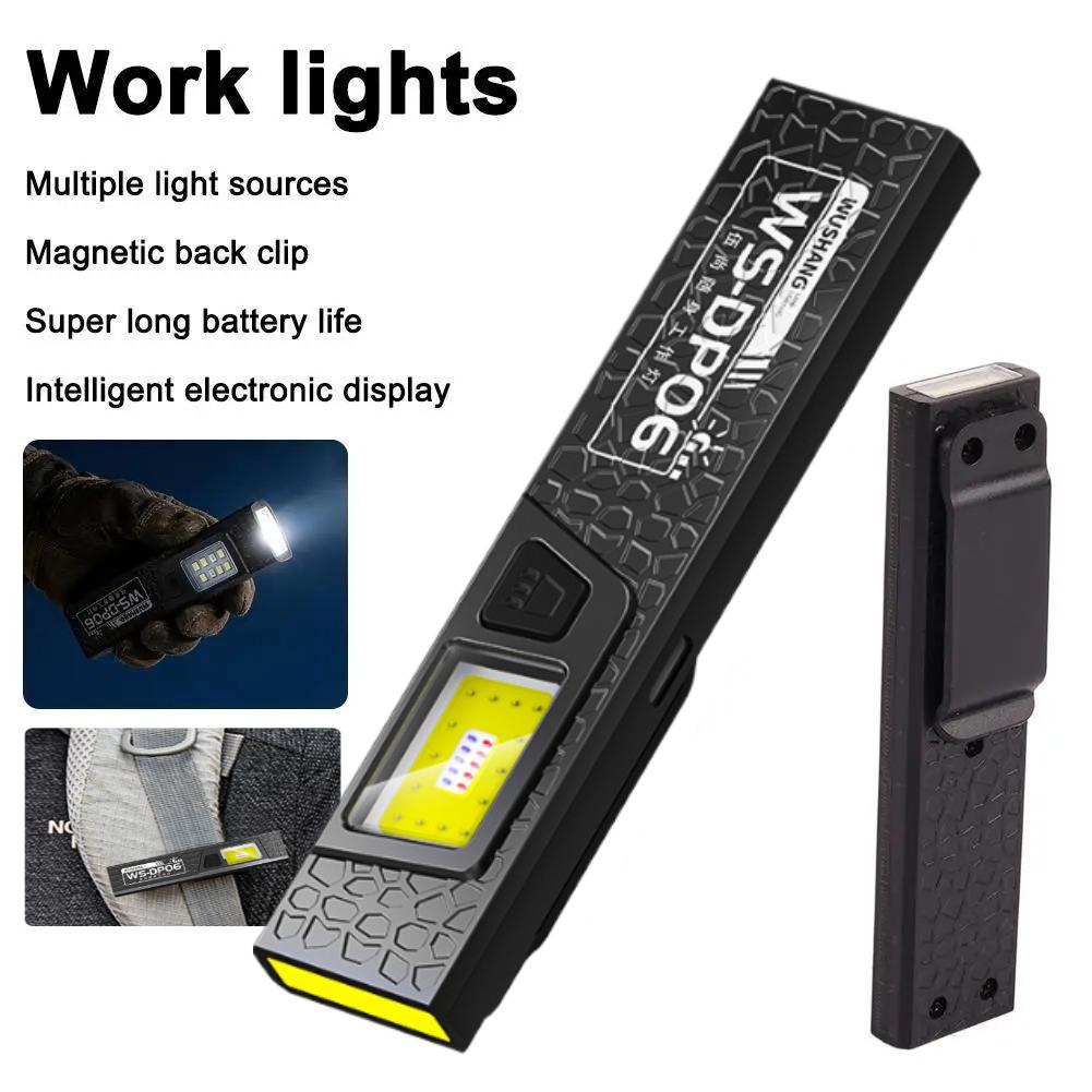 Portable EDC LED Work Light Magnetic Rechargeable Red Blue Emergency Flash Light Super Bright Outdoor Safety Repair Flashlight