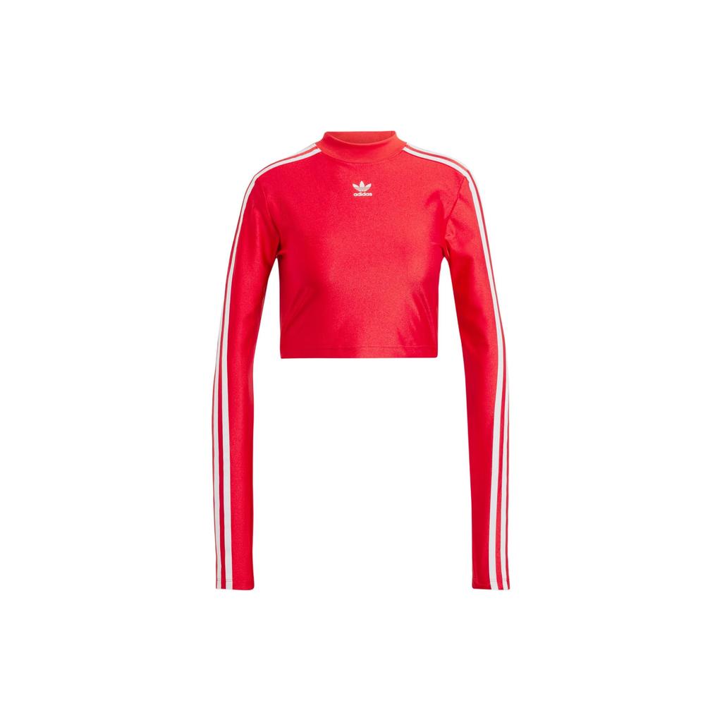 Adidas Originals 3-Stripes Cropped Long-Sleeve High-Neck Top Women Tops Red IR8132
