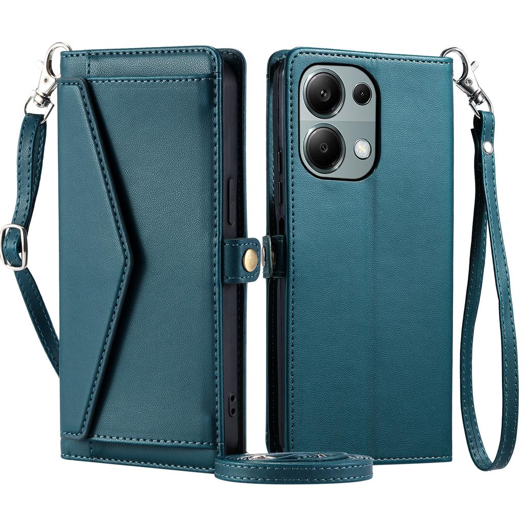 Für Xiaomi Poco M6 Pro 4G/Redmi Note 13 Pro 4G Lederhülle Brieftasche Ständer Handyhülle mit Riemen