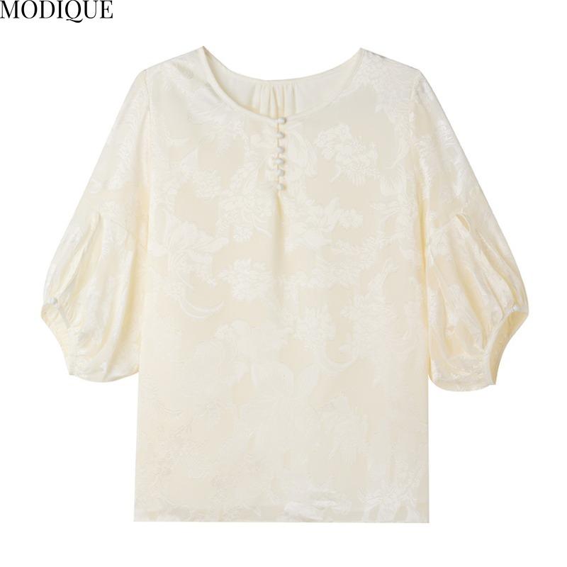 MODIQUE Spring Summer Plus Size New Women Loose Vintage Solid Minimalist Blouse Shirts Female Casual Oversize Folk Short Sleeve O-Neck Top