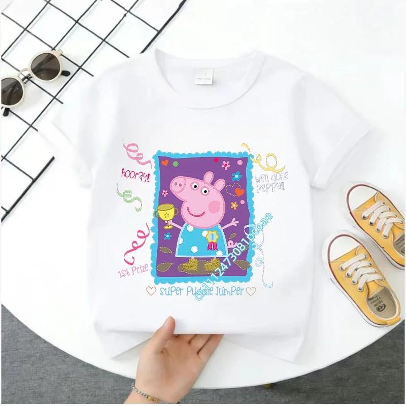 2026 Summer New T-shirt Peppa Pig Children's Short Sleeve Sports Top Cartoon Print