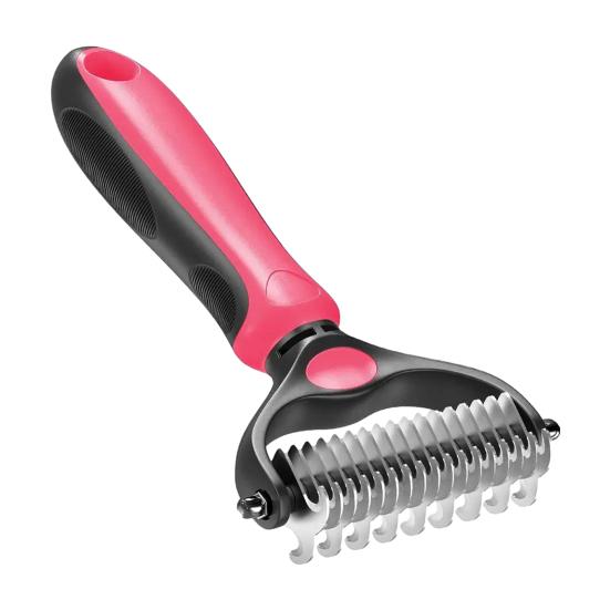Pet Grooming Rake Double Sided Stainless Steel Blades Cat Deshedding Tool Pet Undercoat Rake for Dogs Cats Shedding Control Dematting