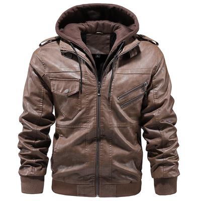 Herbst- und Winter Herren Kapuzenjacke aus PU-Leder Übergröße Lässig Vielseitig Lederjacke