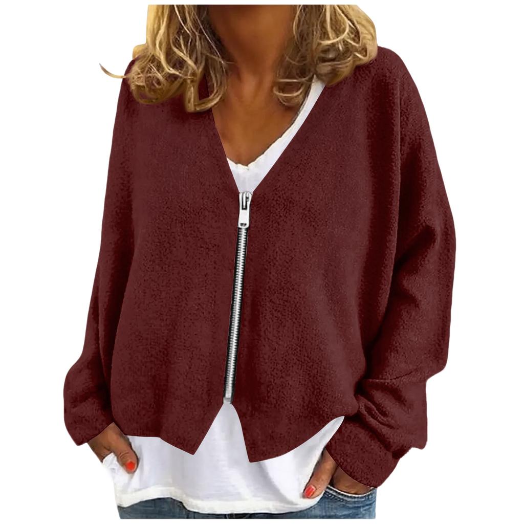 Womens Zip Up Sweaters Sweatshirts Long Sleeve Oversized Jackets Soft Casual Loose Tunic Tops