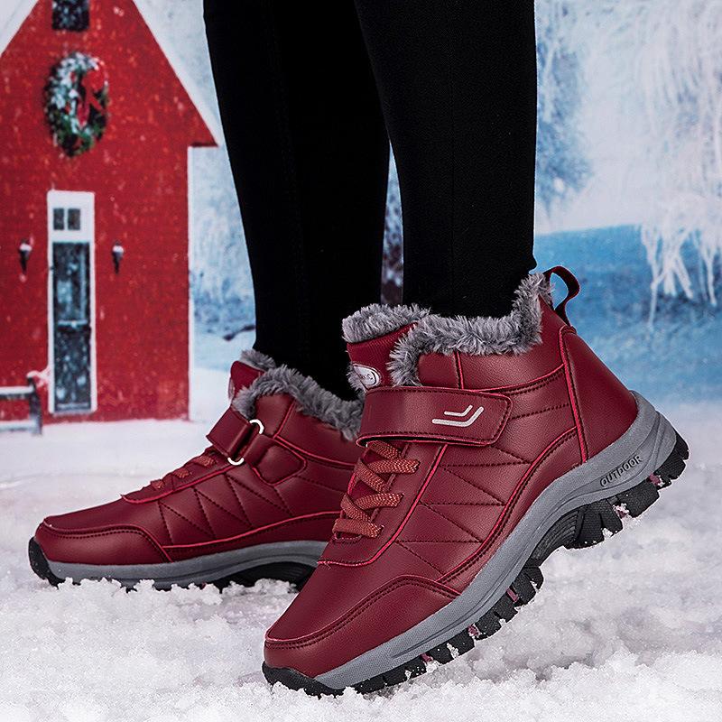Men's Snow Boots Thermal Winter Shoes Lace-up Boots With Hook And Loop Fastener, Casual Hiking Walking Shoes