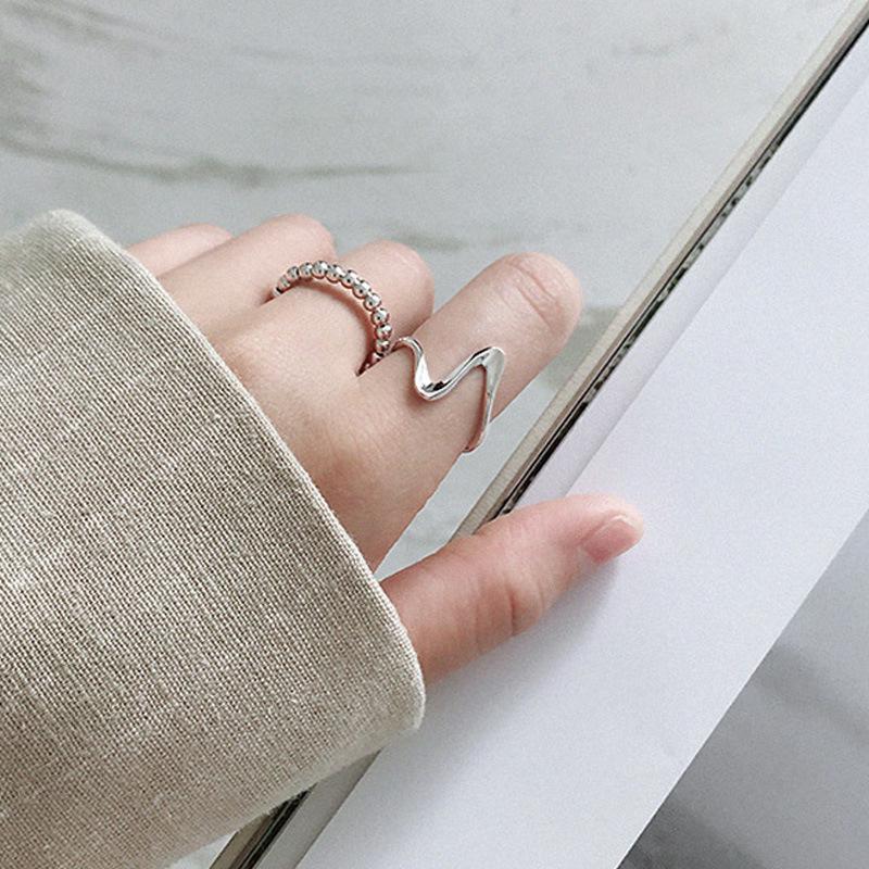 

Нишевое кольцо из стерлингового серебра с регулируемым размером, минималистичное, с волнистым узором, для женщин Adjustable Open