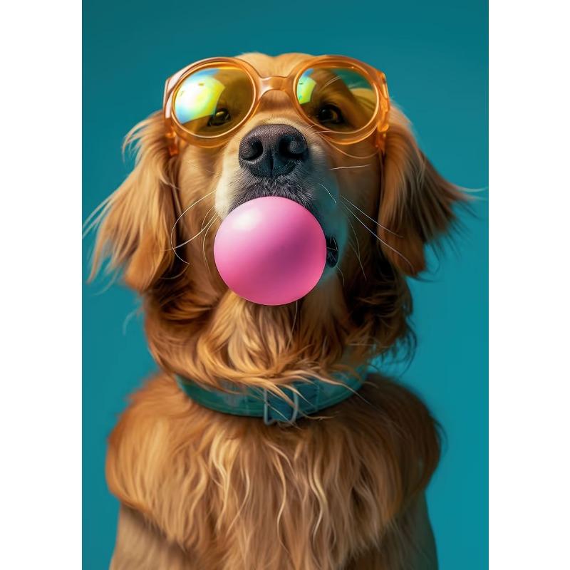 Fun And Funny Cute Dog Wearing Glasses And Blowing Bubblesr Art Poster Canvas Prints Mural Living Room Bedroom Home Decoration