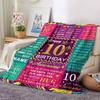 Happy 10Th Birthday Celebration Blanket Cozy Customizable Blanket Personalized Text Comfortable Texture Perfect For Sofa Couch Office Bed Picnics