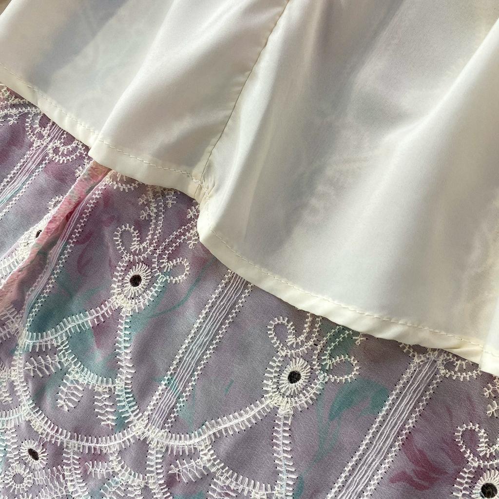 Elegant 2 Piece Set Women Summer Spring Floral Print Embroidery Prom Evening Party Long Dress Suits Crop Top Skirts Suits