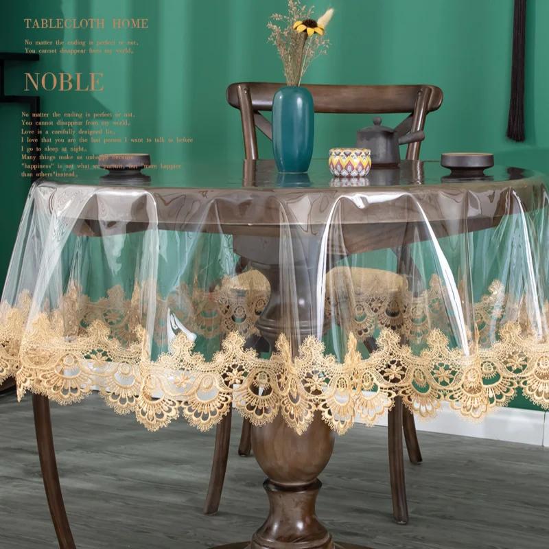 Round Tablecloth Transparent European Waterproof Pvc Embroidery Rectangle Table Cloth Soft Table Mat Household Round Table Cover