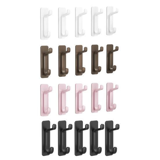 5Pcs Plastic Wall Hook No Drill Self-adhesive Heavy Duty Multi-functional Home Office Bathroom Clothes Hat Scarf Towel Bag Keys Umbrella Bag Hanger