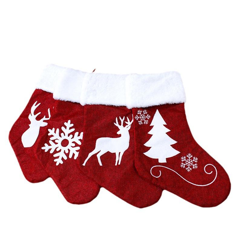 Red Reindeer Snowflake Plush Christmas Stockings - Festive and Cute Holiday Ornaments