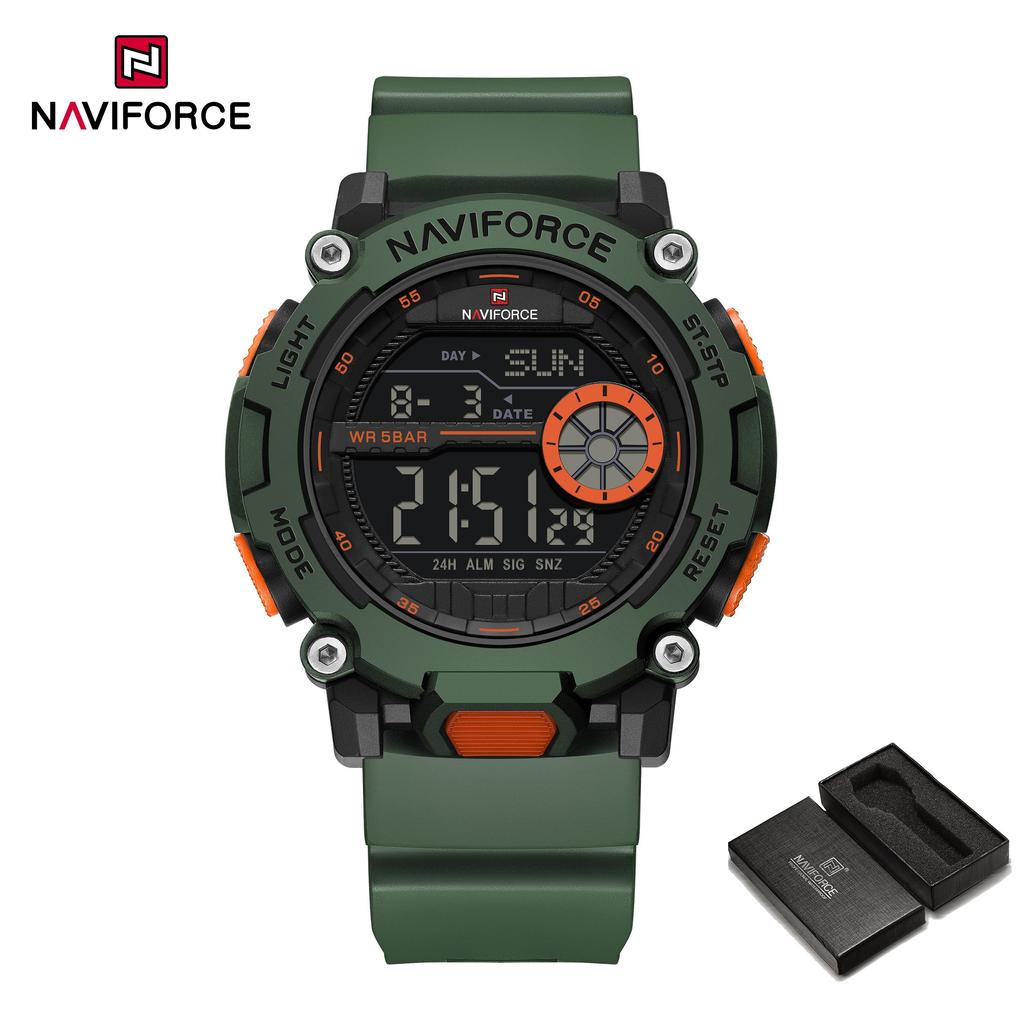 Naviforce Original Men LCD Digital Watch Lightweight Silicone Strap Waterproof Calendar Date Chronograph Alarm Men Boys Outdoor Watch NF7133