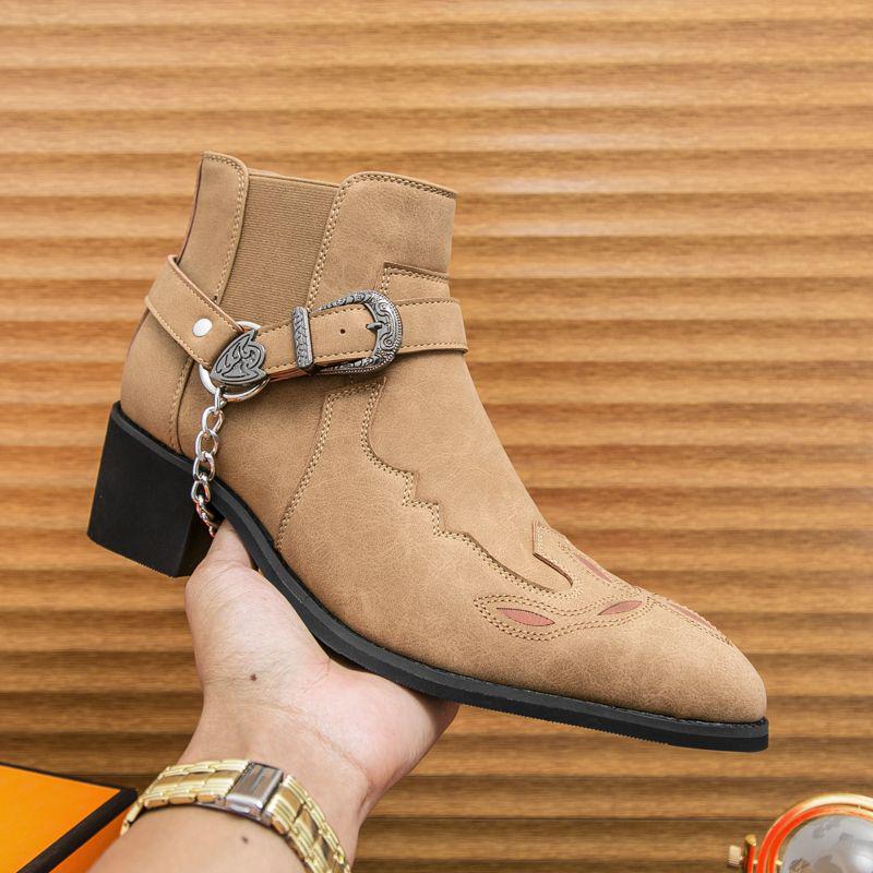 

Trendy European & American Men s Pointed Toe Leather Chelsea Ankle Boots 42