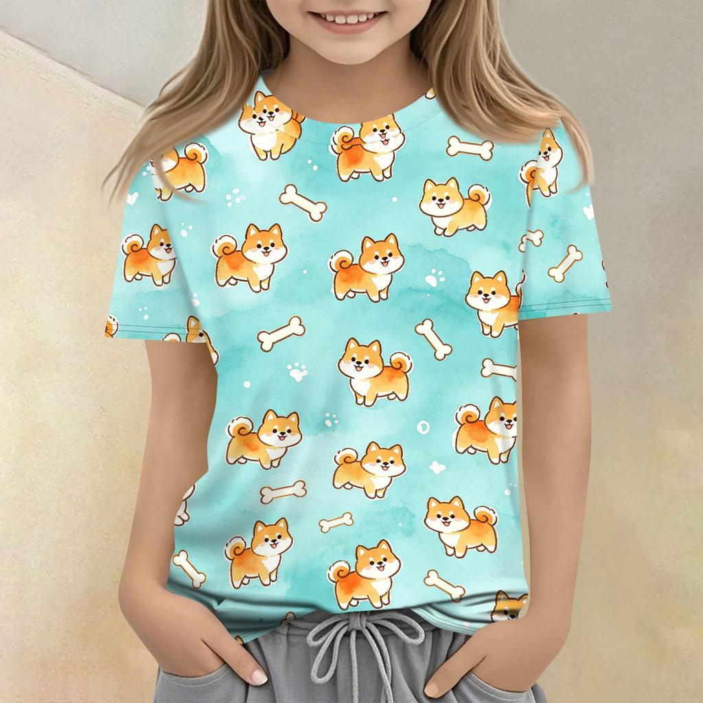 Kids Animal Print Crew Neck Short Sleeve Casual Loose Fit T Shirt Top Soft Comfortable Fabric Suitable for Daily Wear and Playtime