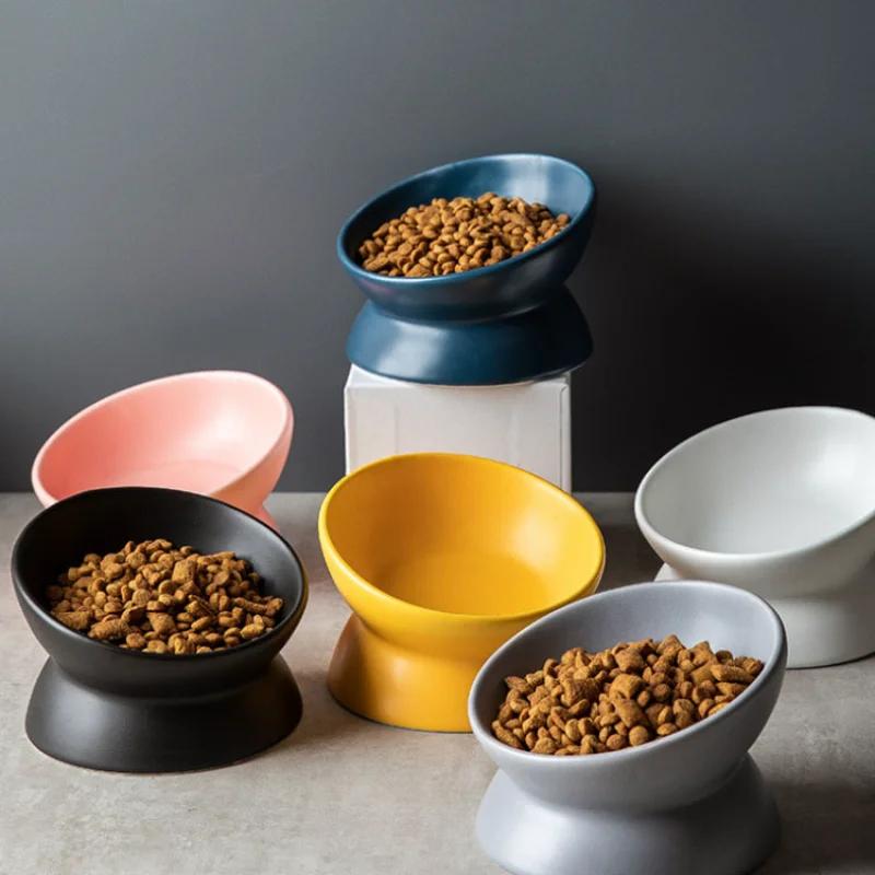 Elevated Cat Bowls Small Dog 15° Tilted Raised Food Feeding Dish Ceramics Stand Feeder for Cats and Puppy
