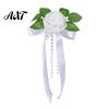 Romantic Wedding Car Decor Artificial White Rose Decoration, Door Handle & Rearview Mirror Flower Bouquet All Weather Set with Satin Ribbon