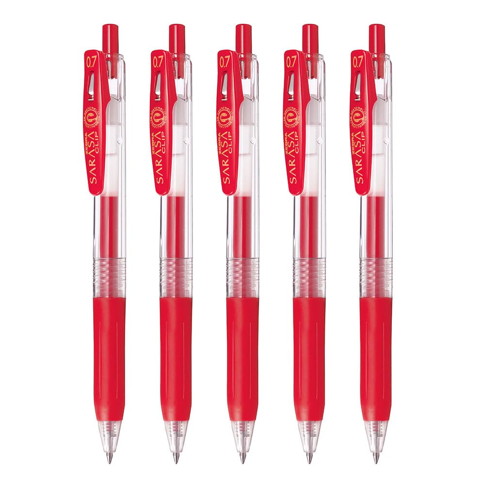 Zebra Sarasa Clip Gel Ballpoint Set of Pen, 0.7mm, Red, 5, P-JJB15-R5-AZ