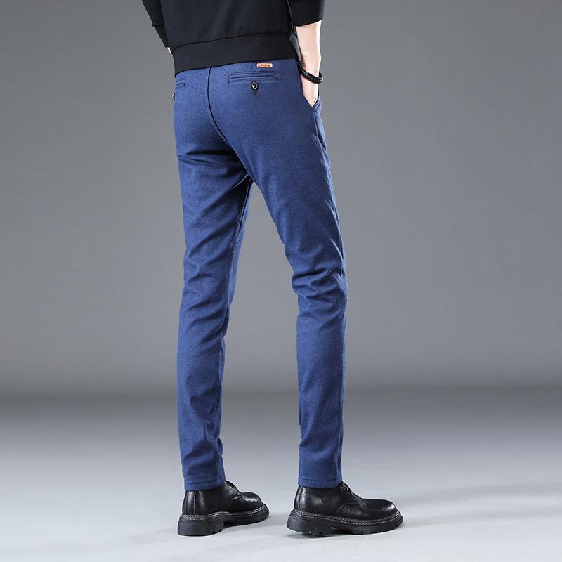Autumn And Winter Men'S Regular/Plush Thick Cotton Linen Casual Dark Slim Fit Small Foot Elastic Brushed Versatile Long Pants