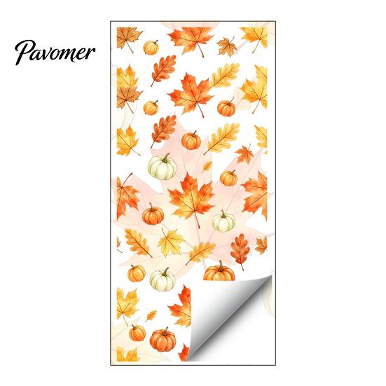 Waterproof PVC Window Art Watercolor Fall Static Clings, Maple Leaf & Pumpkin Removable Stickers, Autumn Seasonal Wall Decor Decal for Thanksgiving