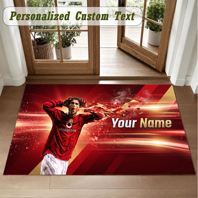 Crystal Velvet Square Rug Custom NameCristiano Ronaldo Pattern Non Slip Home Floor Decor Rug