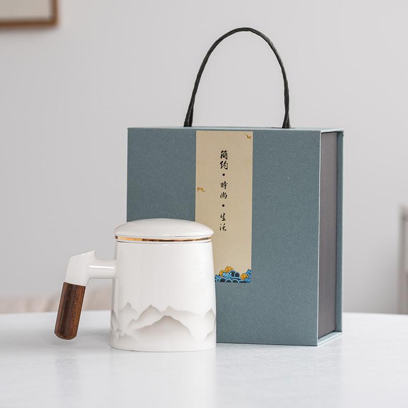 Teacup Tea Separation Cup Ceramic Cup High Value Tea Cup Office Mug with Lid Festival Gift