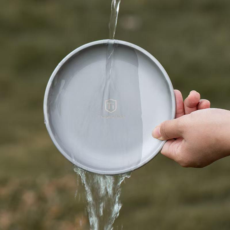 Tytanowy talerz oczyszczający Ultralekki przenośny bezpieczny okrągły talerz do jedzenia wędrówki piknik grill dom naczynia do gotowania na zewnątrz