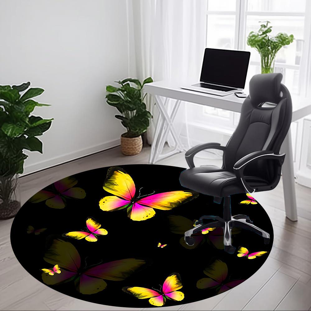 1pc Butterfly Print Circular Chair Carpet for Office, Non slip, Soft and Durable Office Rug for Interior Decoration