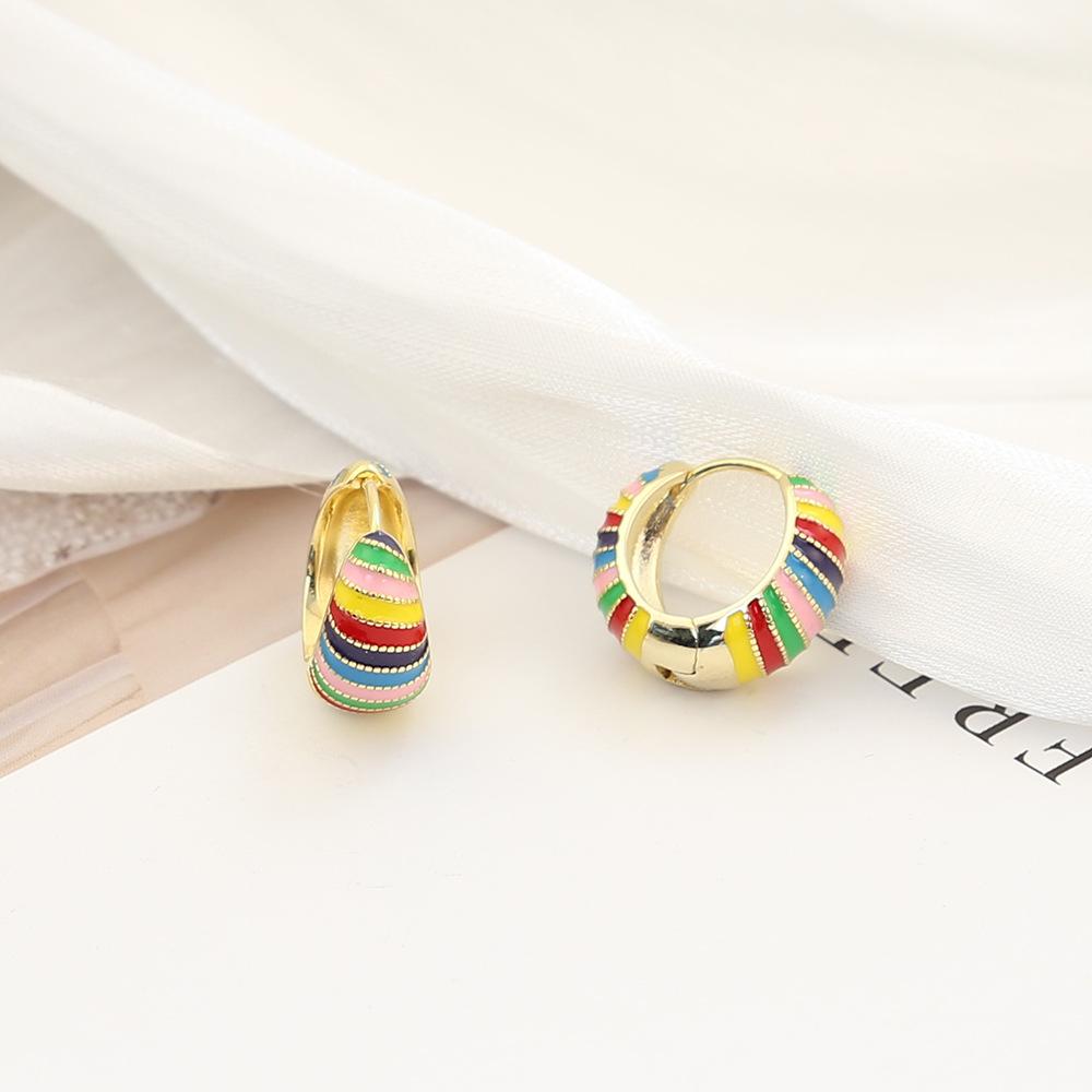 Sweet Enamel Rainbow Color Circle Earrings High Sense Personality Fashion Earrings Fresh Versatile Ear Buckle Wholesale