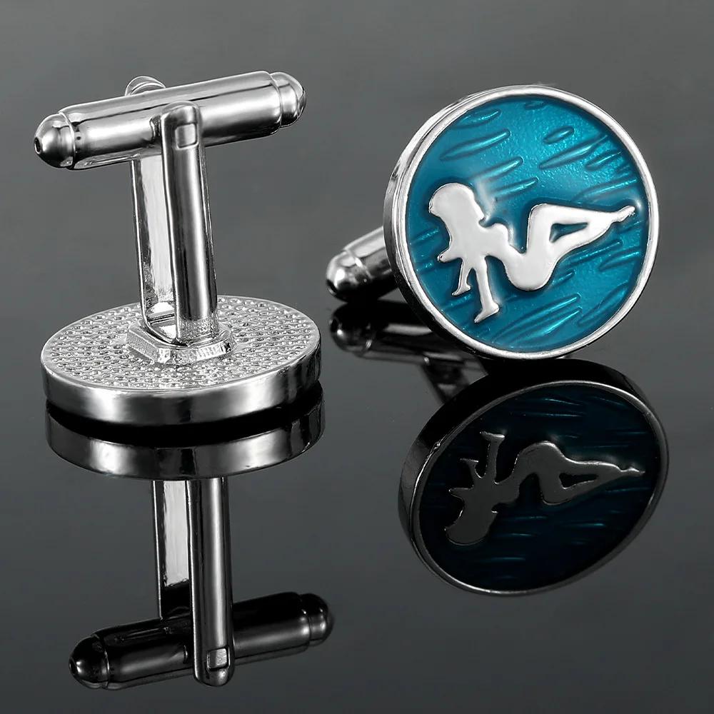 Nueva Llegada Gemelos de Moda para Hombre Zircón Pintura de Belleza de Playa Personalidad Botones de Puño Metálicos Accesorios de Manga para Traje de Alta Gama