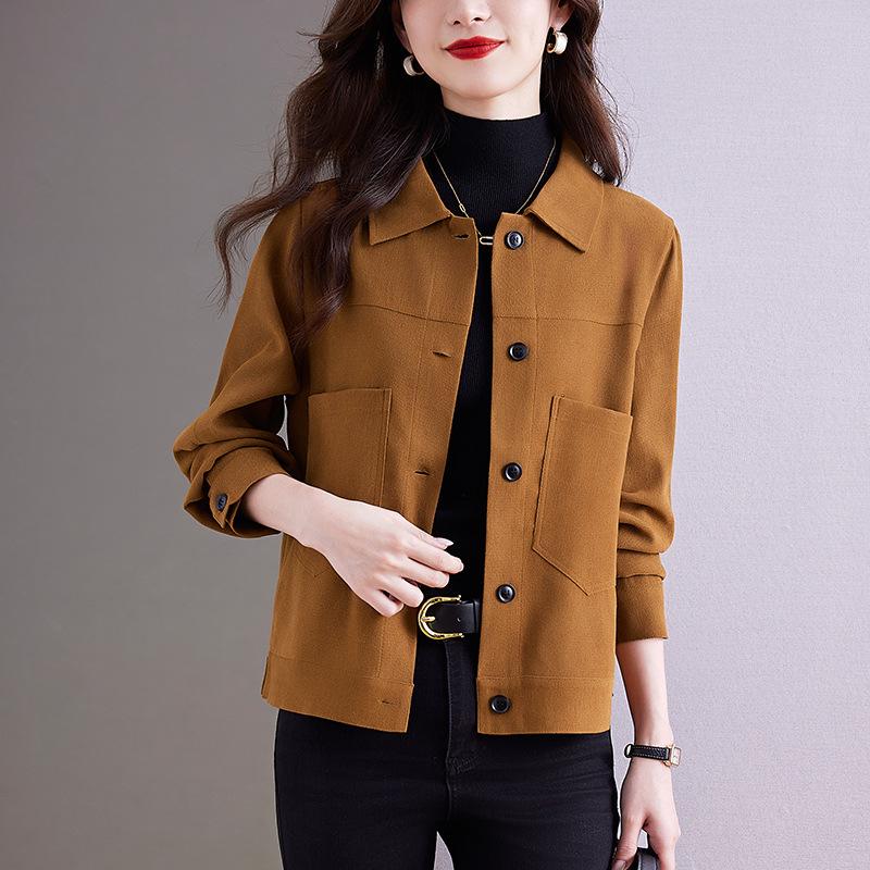 Short Coat Womens Autumn and Winter Updated Comfortable Fit Everyday Niche Design Sense Thin Jacket Popular Lapel Top