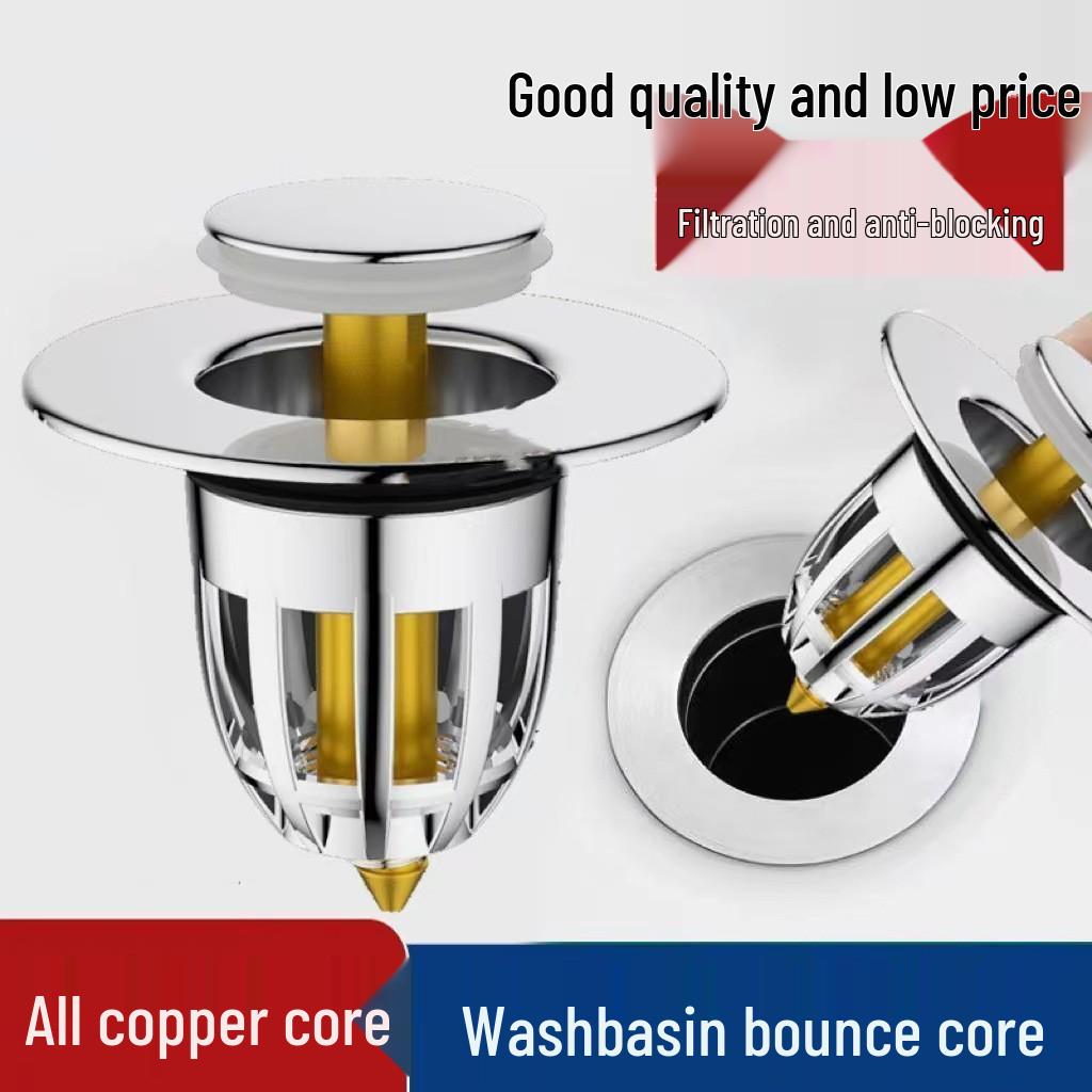 Universal Bathroom Deodorizing Basin Drain Plug with Push-Type Copper Core