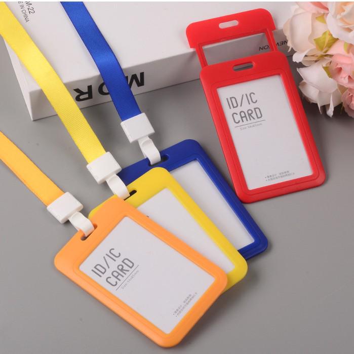 Double-Sided Transparent ID Card Holder with Lanyard - Push-in Style for Employee or Student Access Cards