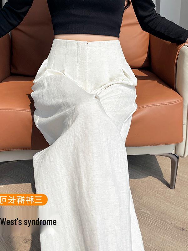 New Spring Women's High Waist Linen Wide-Leg Pants - Floor-Length Casual Yamamoto Style