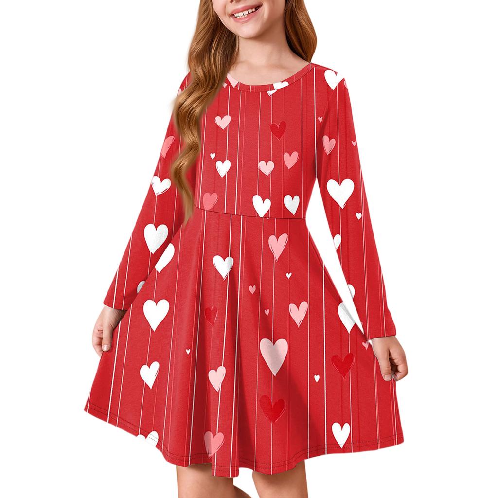 Girls' Summer Princess Dress - Long Sleeve A-Line T-Shirt Dress Valentine's Day